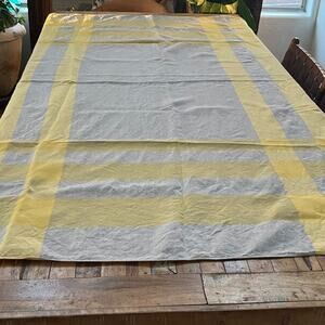 Rectangular Tablecloth 76 x 52" 100% Linen Gray & Yellow Plaid